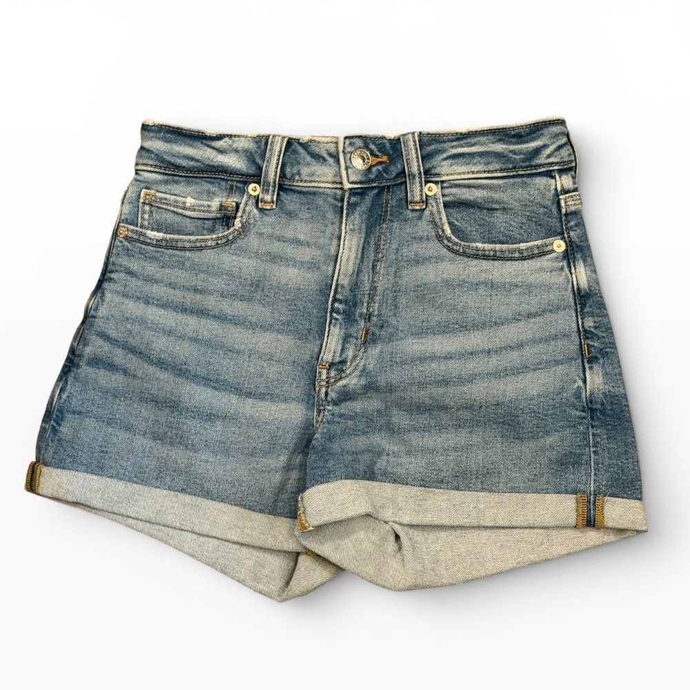 NWT American Eagle Mom Shorts High Rise Blue Denim Stretch Cuffed Size‎ 2 Casual